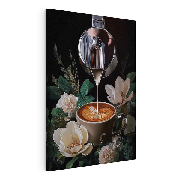 Wandbilder Wandbilder Eine Person, die Milch in eine Tasse Kaffee gießt (Artikelnummer: s50123)