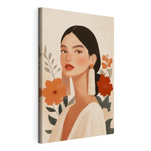 Wandbilder Frau mit langen Ohrringen und Blumen (Artikelnummer: s50320) Wandbilder Wandbilder Frau mit langen Ohrringen und Blumen (Artikelnummer: s50320)