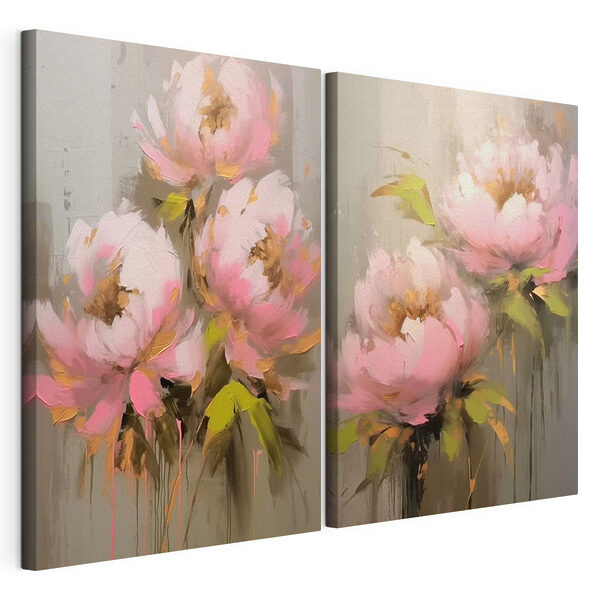 Gemälde mit Blumen auf grauem Hintergrund Modularer Leinwanddruck Gemälde mit Blumen auf grauem Hintergrund