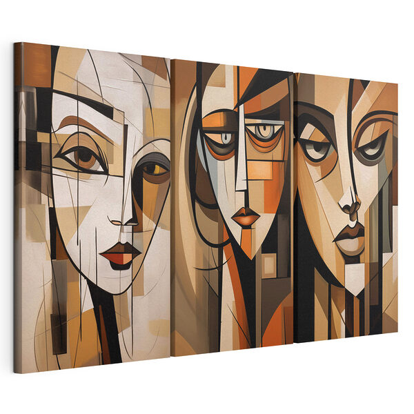 Modularer Leinwanddruck Collage aus Gemälden, die das Gesicht einer Frau zeigen