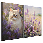 Modularer Leinwanddruck Katze in einem Blumenfeld