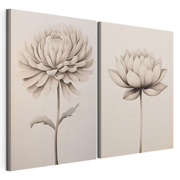 Modularer Leinwanddruck Elegante Blumenillustrationen in Schwarz-Weiß