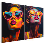 Modularer Leinwanddruck Frau mit rosa Sonnenbrille
