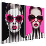 Modularer Leinwanddruck Frau mit rosa Sonnenbrille
