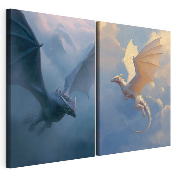 Modularer Leinwanddruck Collage von Drachen, die am Himmel fliegen