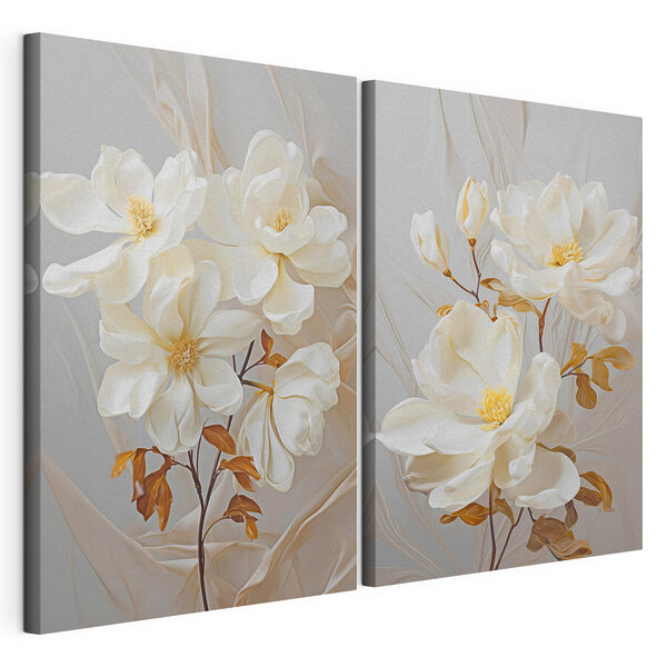 Modularer Leinwanddruck Zarte Blumenmotive vor einem sanften Hintergrund
