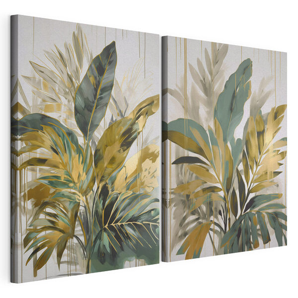 Gemälde von Blättern und Blumen Modularer Leinwanddruck Gemälde von Blättern und Blumen