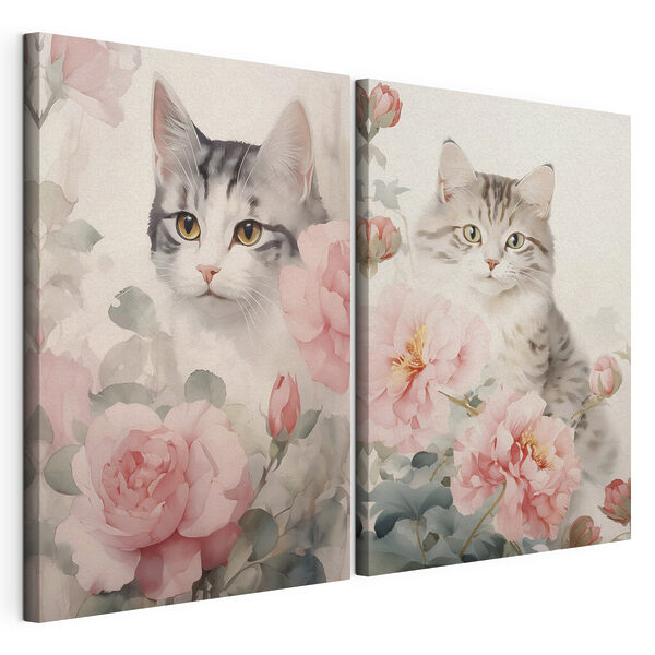 Katze in einem Blumengarten Modularer Leinwanddruck Katze in einem Blumengarten