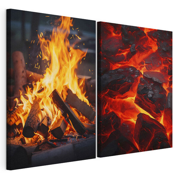 Modularer Leinwanddruck Collage aus Feuer und Kohlen