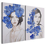 Modularer Leinwanddruck Collage einer Frau mit Blumen auf dem Kopf