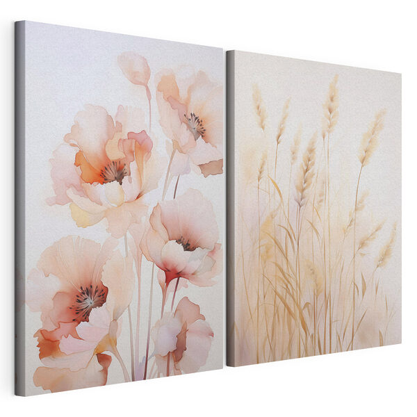 Modularer Leinwanddruck Gemälde mit Blumen und Weizen