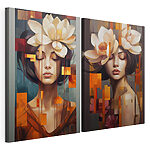 Modularer Leinwanddruck Collage einer Frau mit Blumen im Haar