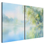 Modularer Leinwanddruck Aquarellbild eines Baumes und eines Sees
