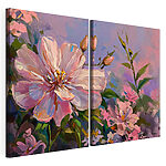 Modularer Leinwanddruck Gemälde mit Blumen auf violettem Hintergrund
