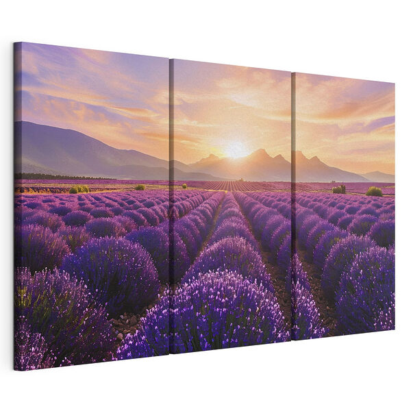 Lavendelfeld mit Bergen im Hintergrund Modularer Leinwanddruck Lavendelfeld mit Bergen im Hintergrund