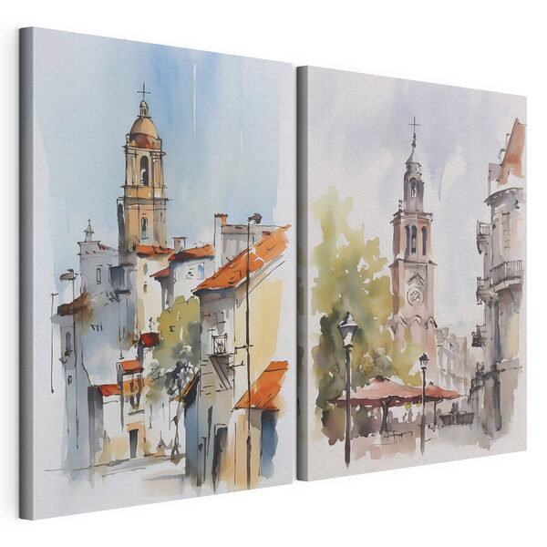 Modularer Leinwanddruck Aquarell einer Kirche und eines Gebäudes (Artikelnummer: m00832) Modularer Leinwanddruck Modularer Leinwanddruck Aquarell einer Kirche und eines Gebäudes (Artikelnummer: m00832)