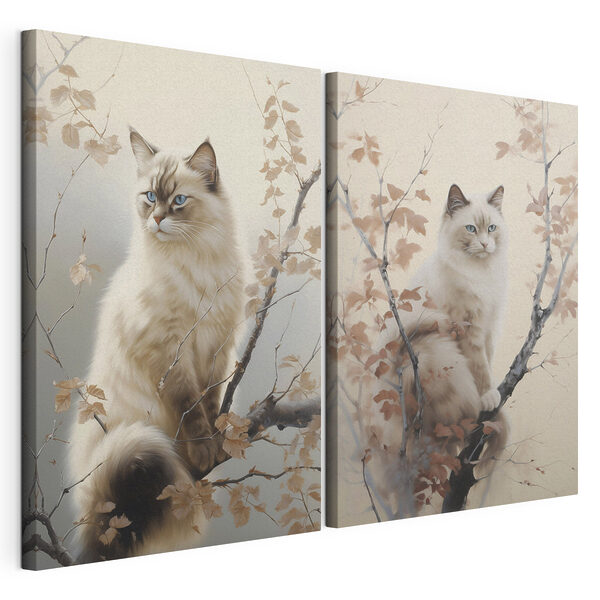 Modularer Leinwanddruck Modularer Leinwanddruck Katze, die auf einem Baum sitzt (Artikelnummer: m00871)