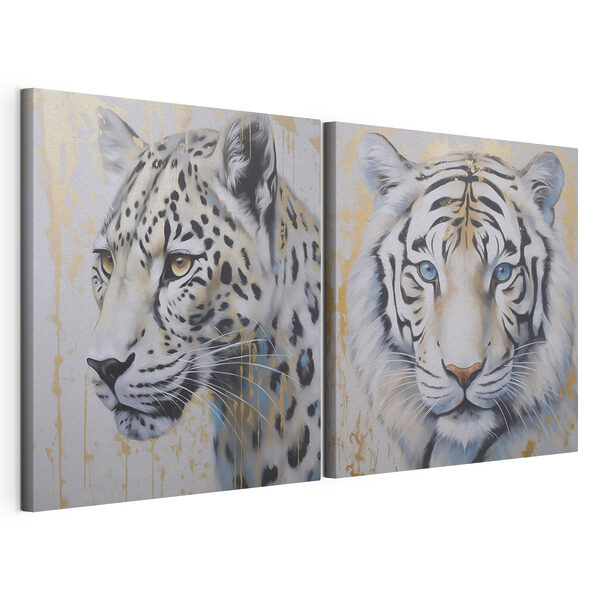 Modularer Leinwanddruck Modularer Leinwanddruck Zwei Gemälde mit Tigern und Leoparden (Artikelnummer: m00995)