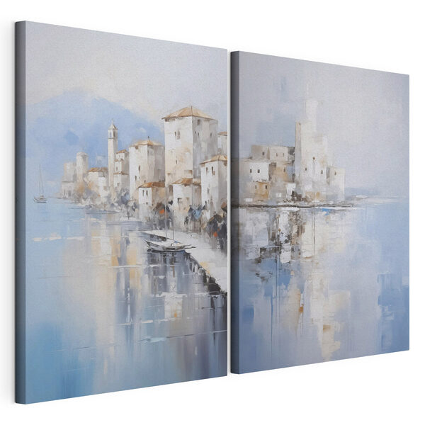 Modularer Leinwanddruck Gemälde einer Stadt und eines Gewässers (Artikelnummer: m00997) Modularer Leinwanddruck Modularer Leinwanddruck Gemälde einer Stadt und eines Gewässers (Artikelnummer: m00997)