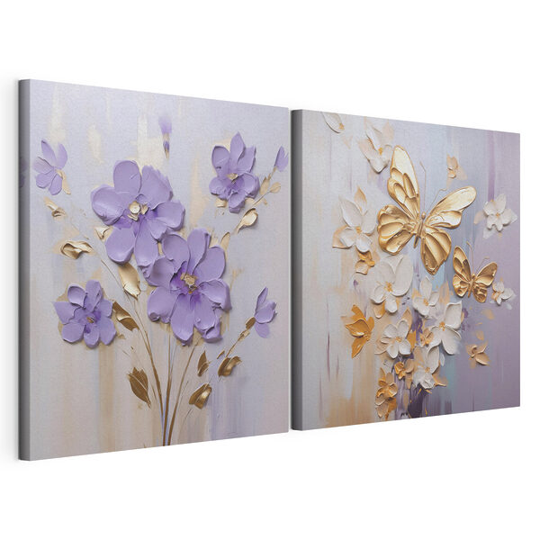Gemälde mit Blumen und Schmetterlingen Modularer Leinwanddruck Gemälde mit Blumen und Schmetterlingen