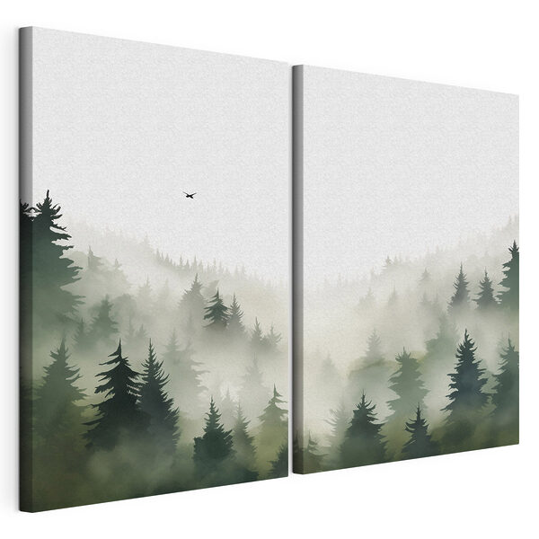 Modularer Leinwanddruck Ein Vogel fliegt über einen Wald hinweg (Artikelnummer: m01061) Modularer Leinwanddruck Modularer Leinwanddruck Ein Vogel fliegt über einen Wald hinweg (Artikelnummer: m01061)