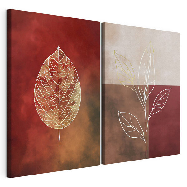 Von der Natur inspirierte abstrakte Blattmotive Modularer Leinwanddruck Von der Natur inspirierte abstrakte Blattmotive