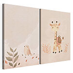Modularer Leinwanddruck Giraffe und Vogel