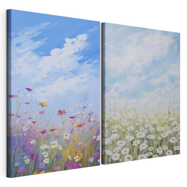 Modularer Leinwanddruck Gemälde mit Blumen und Gras