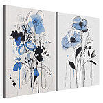 Modularer Leinwanddruck Blumenbild mit schwarzer und blauer Farbe