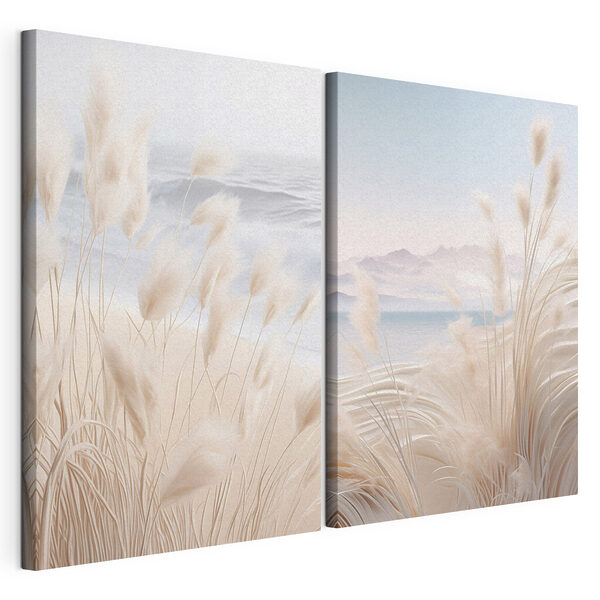 Sanfte Wellen und zartes Gras tanzen Modularer Leinwanddruck Sanfte Wellen und zartes Gras tanzen