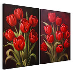 Modularer Leinwanddruck Strahlend rote Tulpen in Harmonie