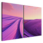 Modularer Leinwanddruck Lavendelfeld mit rosa-lila Himmel