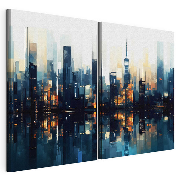 Stadtpanorama mit Spiegelung im Wasser Modularer Leinwanddruck Stadtpanorama mit Spiegelung im Wasser