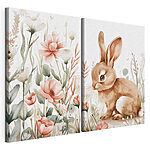 Modularer Leinwanddruck Kaninchen und Blumen