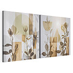 Modularer Leinwanddruck Zarte Blumenmotive mit geometrischen Formen