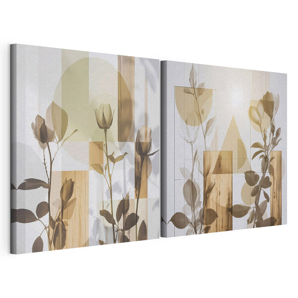 Zarte Blumenmotive mit geometrischen Formen Modularer Leinwanddruck Zarte Blumenmotive mit geometrischen Formen