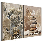 Modularer Leinwanddruck Collage aus Blumen und Steinen