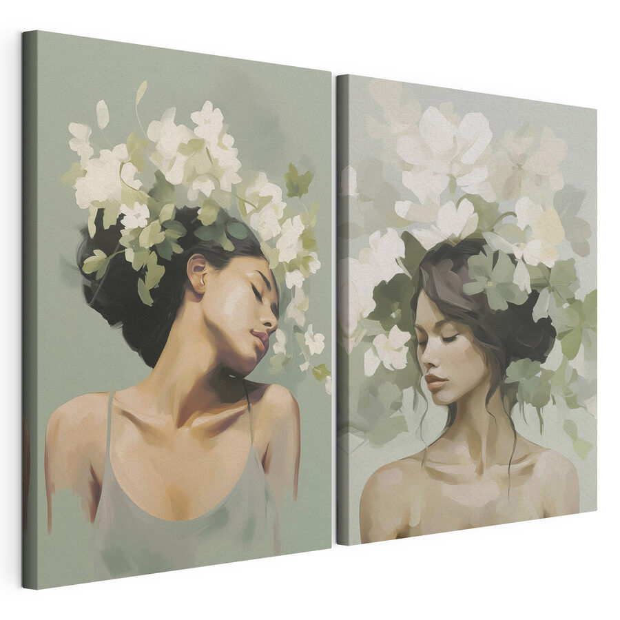 Mehrteiliges Leinwandbild Frau mit Blumen im Haar (Artikelnummer: m30007)