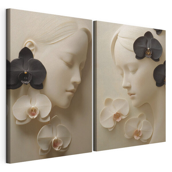 Modularer Leinwanddruck Modularer Leinwanddruck Collage aus dem Gesicht einer Frau und Blumen (Artikelnummer: m30093)