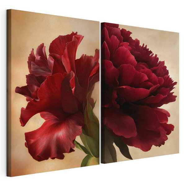 Leuchtend rote Blumen im sanften Licht Modularer Leinwanddruck Leuchtend rote Blumen im sanften Licht