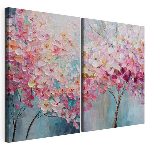 Modularer Leinwanddruck Gemälde eines Baumes mit rosa Blüten