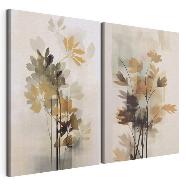 Gemälde von Blumen und Blättern Modularer Leinwanddruck Gemälde von Blumen und Blättern
