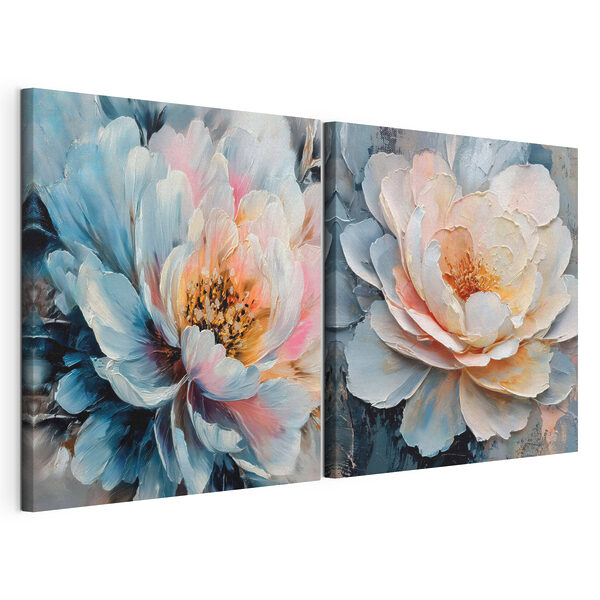 Modularer Leinwanddruck Farbenfrohe Blüten in zarten Pastelltönen