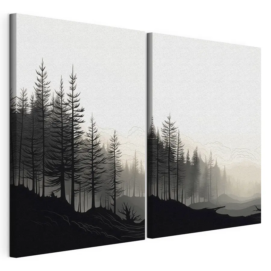 Mehrteiliges Leinwandbild Nebel im Nadelwald (Artikelnummer: m30272)