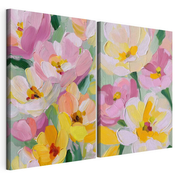 Modularer Leinwanddruck Leuchtende Blüten in zarten Pastelltönen