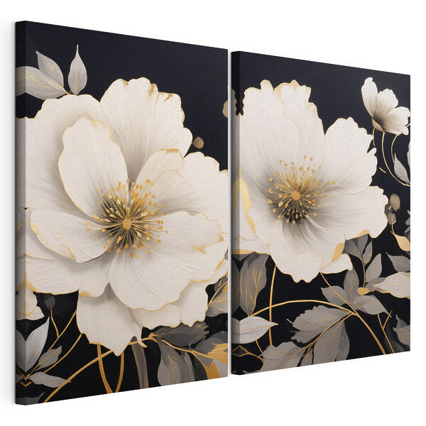 Modularer Leinwanddruck - Elegantes Blumenmuster auf schwarzem Hintergrund (Artikelnummer: m30280) Modularer Leinwanddruck Modularer Leinwanddruck - Elegantes Blumenmuster auf schwarzem Hintergrund (Artikelnummer: m30280)