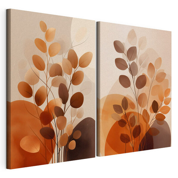 Modularer Leinwanddruck Künstlerisches botanisches Design in warmen Farbtönen