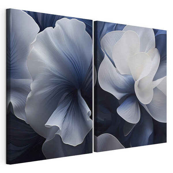 Modularer Leinwanddruck - Elegante abstrakte Blumenmotive in Blautönen