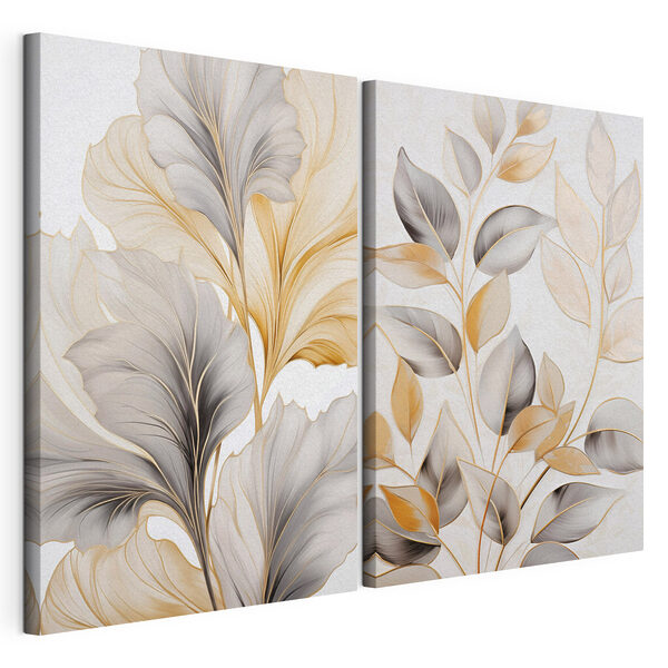 Modularer Leinwanddruck Elegante Blattmotive in sanften Farbtönen