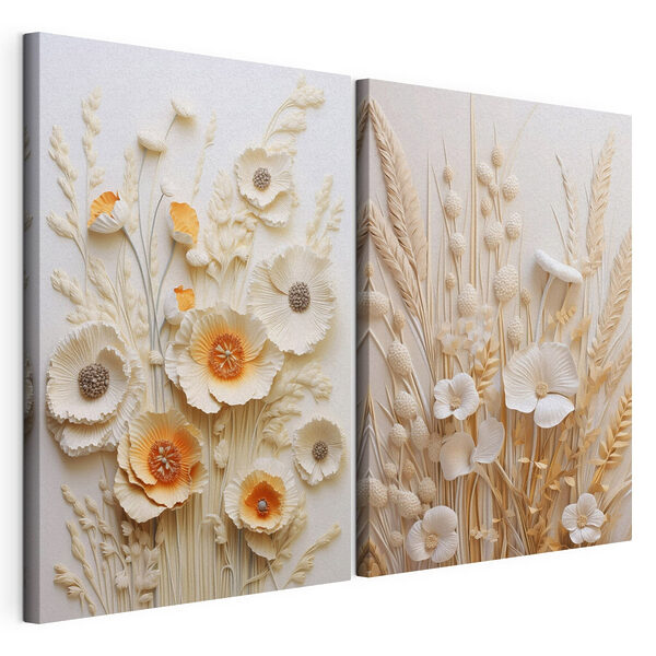 Modularer Leinwanddruck Collage aus Blumen und Weizen
